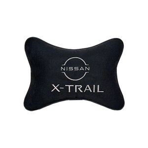 Автомобильная подушка на подголовник алькантара Black с логотипом автомобиля NISSAN X-Trail (new)