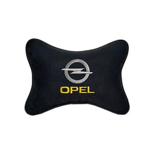 Автомобильная подушка на подголовник алькантара Black с логотипом автомобиля OPEL