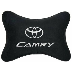 Автомобильная подушка на подголовник алькантара Black с логотипом автомобиля TOYOTA CAMRY