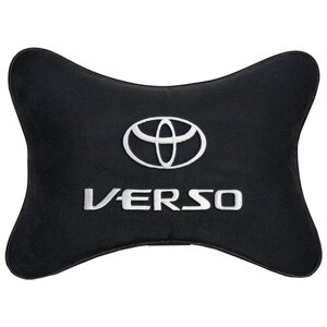Автомобильная подушка на подголовник алькантара Black с логотипом автомобиля TOYOTA VERSO
