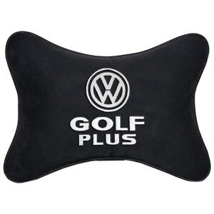 Автомобильная подушка на подголовник алькантара Black с логотипом автомобиля VOLKSWAGEN GOLF PLUS