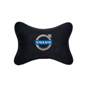 Автомобильная подушка на подголовник алькантара Black с логотипом автомобиля Volvo