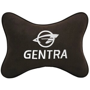 Автомобильная подушка на подголовник алькантара Coffee c логотипом автомобиля RAVON Gentra