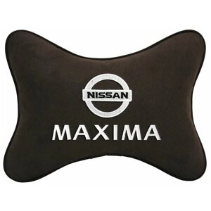Автомобильная подушка на подголовник алькантара Coffee с логотипом автомобиля NISSAN MAXIMA