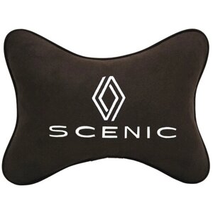 Автомобильная подушка на подголовник алькантара Coffee с логотипом автомобиля RENAULT Scenic