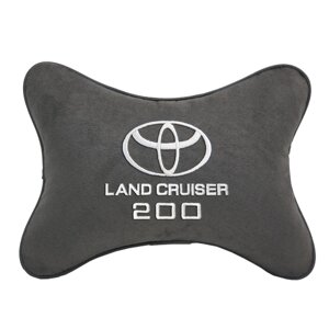 Автомобильная подушка на подголовник алькантара D. Grey с логотипом автомобиля TOYOTA LAND CRUISER 200