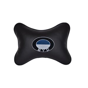 Автомобильная подушка на подголовник экокожа Black с логотипом автомобиля BYD