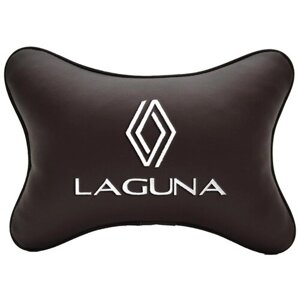 Автомобильная подушка на подголовник экокожа Coffee с логотипом автомобиля RENAULT LAGUNA