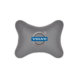 Автомобильная подушка на подголовник экокожа L. Grey с логотипом автомобиля Volvo