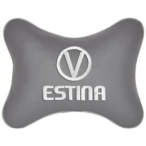 Автомобильная подушка на подголовник экокожа L. Grey с логотипом автомобиля VORTEX Estina