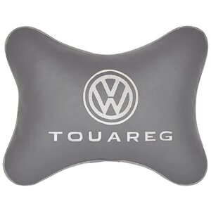 Автомобильная подушка на подголовник экокожа L. Grey с логотипом автомобиля VW Touareg