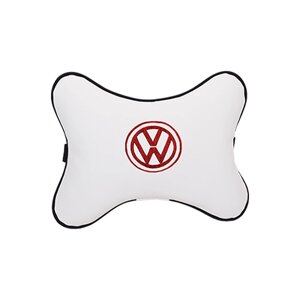 Автомобильная подушка на подголовник экокожа Milk (красный) с логотипом автомобиля Volkswagen