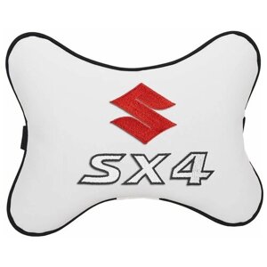 Автомобильная подушка на подголовник экокожа Milk с логотипом автомобиля SUZUKI SX-4