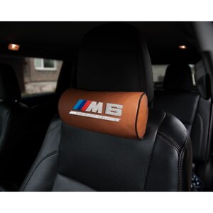 Автомобильная подушка-валик на подголовник экокожа Fox c вышивкой BMW M6 COMPETITION