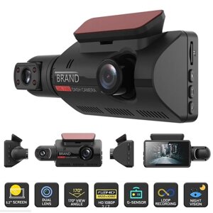 Автомобильный видеорегистратор Full HD 1080P с углом обзора 360°Датчик удара G-Sensor / IPS дисплей / WDR / 2 камеры