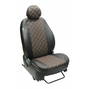 Чехлы для автомобильных сидений комплект Premium на GEELY EMGRAND II (2021-2024) седан, авточехлы модельные экокожа, черно-шоколад ромб (джили эмгранд)
