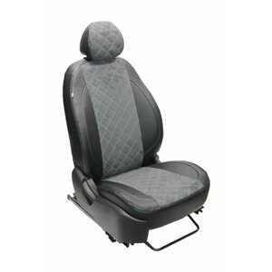 Чехлы для автомобильных сидений комплект Premium на KIA K5 (2020-н. в.) седан, авточехлы модельные экокожа, серая вставка алькантара ромб