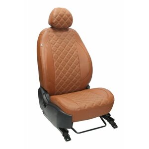 Чехлы для автомобильных сидений комплект Premium на SKODA RAPID (2012-н. в.) седан, авточехлы модельные экокожа, задняя спинка раздельно 40/60, паприка ромб (Шкода Рапид)
