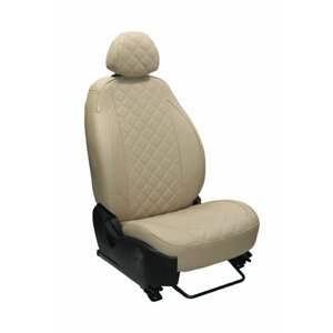 Чехлы для автомобильных сидений комплект Premium на VOLKSWAGEN T5 CARAVELLE 8 мест (2003-н. в.) минивэн, авточехлы модельные экокожа, бежевый ромб (Фольксваген Каравелла)