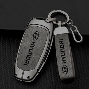 Чехол-брелок для автомобильного ключа Hyundai Хендай , Santa Fe/Санта фе Tucson Тусан Туксон NX4 2022-23 металлический с пряжкой темно-серый