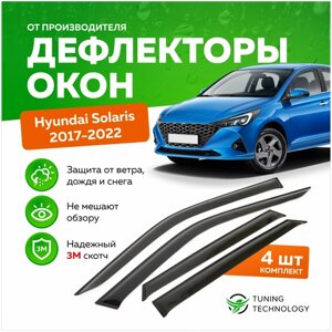 Дефлекторы боковых окон Hyundai Solaris 2 (Хендай Солярис) 2017-2023, ветровики на двери автомобиля, ТТ