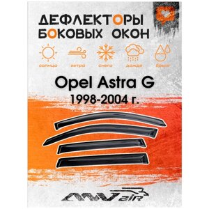 Дефлекторы боковых окон на Opel Astra G 1998-2004 г. Ветровики на Опель Астра G 1998-2004 г.