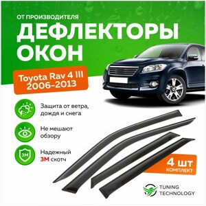 Дефлекторы боковых окон Toyota Rav 4 (Тойота Рав 4) 3 поколение 2006-2013, ветровики на двери автомобиля, ТТ