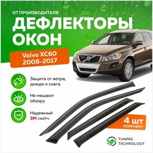 Дефлекторы боковых окон Volvo (Вольво) XC60 2008-2017, ветровики на двери автомобиля, ТТ