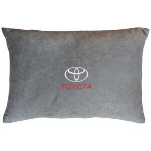 Декоративная подушка из велюра с логотипом (тойота) Toyota"подушка в салон/подушка под спину/подушка для путешествий/серый