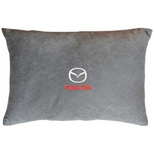 Декоративная подушка из велюра в салон автомобиля с логотипом (мазда) Mazda"подушка в салон/подушка под спину/подушка для путешествий/серый