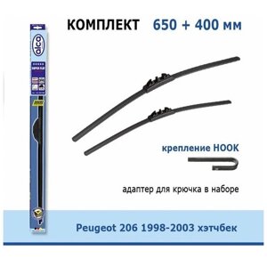 Дворники Alca Super Flat 650 мм + 400 мм Hook для Peugeot 206 / Пежо 206 1998-2003 хэтчбек