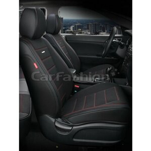 Каркасные чехлы на передние сиденья CarFashion 5D Mayer, чёрные, прострочка красная