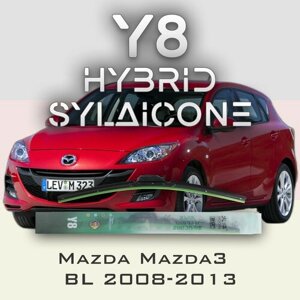 Комплект дворников 24"600 мм и 19"475 мм на Mazda Mazda3 BL 2008-2013 Гибридных силиконовых щеток стеклоочистителя Y8 - Крючок (Hook / J-Hook)