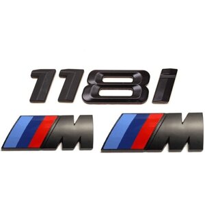 Комплект: шильдик на багажник 118 i для BMW 1 ой серии + 2 эмблемы на крыло M-performance черный мат
