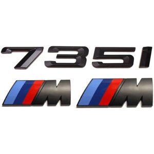 Комплект: шильдик на багажник 735 i для BMW 7 ой серии + 2 эмблемы на крыло M-performance черный мат