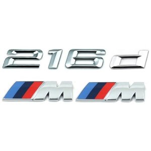 Комплект: шильдик на багажник BMW 216d + 2 эмблемы на крыло M-performance хром