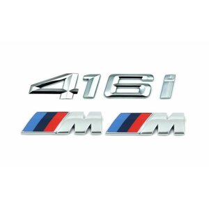 Комплект: шильдик на багажник BMW 416i + 2 эмблемы на крыло M-performance хром