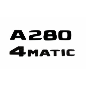 Комплект: шильдик на багажник для Mercedes A280 (новый шрифт 2017+4matic черный глянец