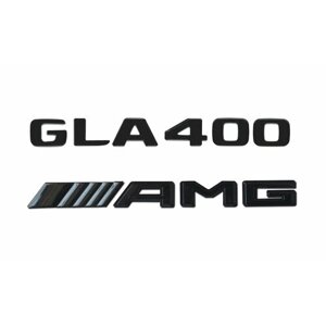 Комплект: шильдик на багажник для Mercedes GLA400 (новый шрифт 2017+AMG Черный глянец