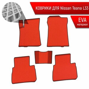 Коврики ЭВА Ромб для авто Ниссан Теана / Nissan Teana L33 Левый Руль 2014-2021 Г. В. Красный с Чёрным кантом