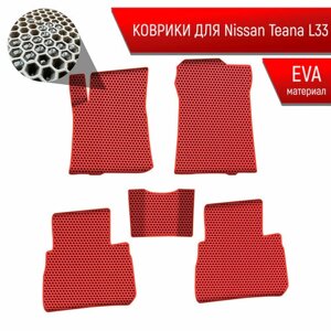 Коврики ЭВА сота для авто Ниссан Теана / Nissan Teana L33 Левый Руль 2014-2021 Г. В. Красный с Красным кантом