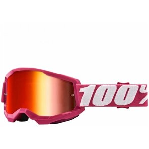Кроссовые очки, маска 100% Strata 2 Goggle Fletcher, розовые, с красным зеркальным стеклом.