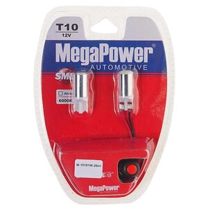 Лампа автомобильная светодиодная MegaPower 10101W-2блт W5W T10W 12V 10W с тестером W2.19.5d 6000K 2 шт.