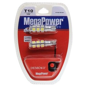 Лампа автомобильная светодиодная MEGAPOWER 10811W-2блт T10 12V 10W с тестером W2.19.5d 6000K 2 шт.