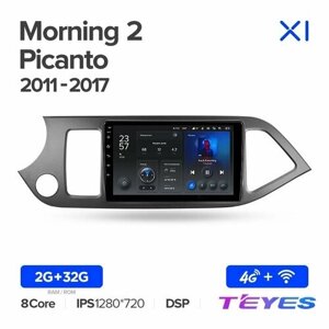 Магнитола Kia Morning Picanto 2 2011-2017 Teyes X1 4G 2/32GB, штатная магнитола, 8-ми ядерный процессор, IPS экран, DSP, 4G, Wi-Fi, 2 DIN