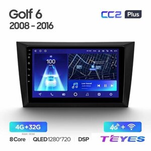 Магнитола Teyes CC2+ 4/32GB для Volkswagen Golf 6 2008-2016, штатная магнитола, 8-ми ядерный процессор, QLED экран, DSP, 4G, Wi-Fi, 2 DIN