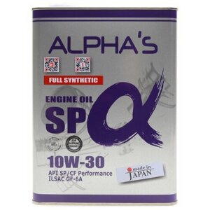 Масло моторное ALPHA'S 10w30 синтетическое, API SP/CF, ILSAC GF-6A, для бензинового двигателя, 4л, арт. 809144