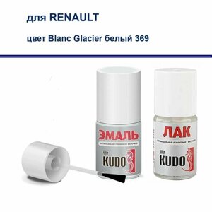 Набор для подкраски сколов и царапин для RENAULT краска и лак Kudo с кистью Blanc Glacier белый 369
