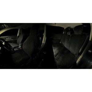 Накидки для БМВ 1 серии (2007 - 2011) купе / BMW 1-series на весь салон G-Ultra, Велюр, Черный с синей строчкой