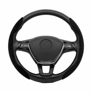 Накладки, оплетка (чехол) на руль Шевроле Лачетти (2013 - 2024) седан / Chevrolet Lacetti, Замша (премиального качества), Черный